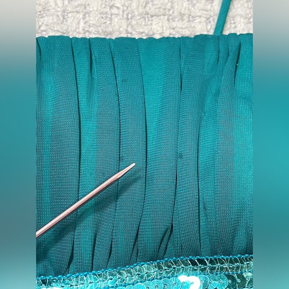 Y2K Vintage Women's Deep Teal Blue Dress Fairycore Balletcore Sequins Size Small - Picture 10 of 15